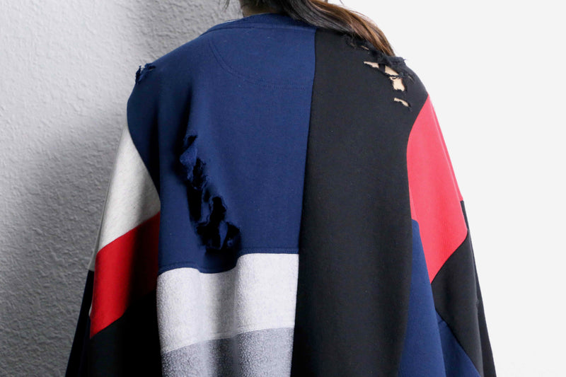 "Re:make" destroy&patchwork dolman sleeve sweat