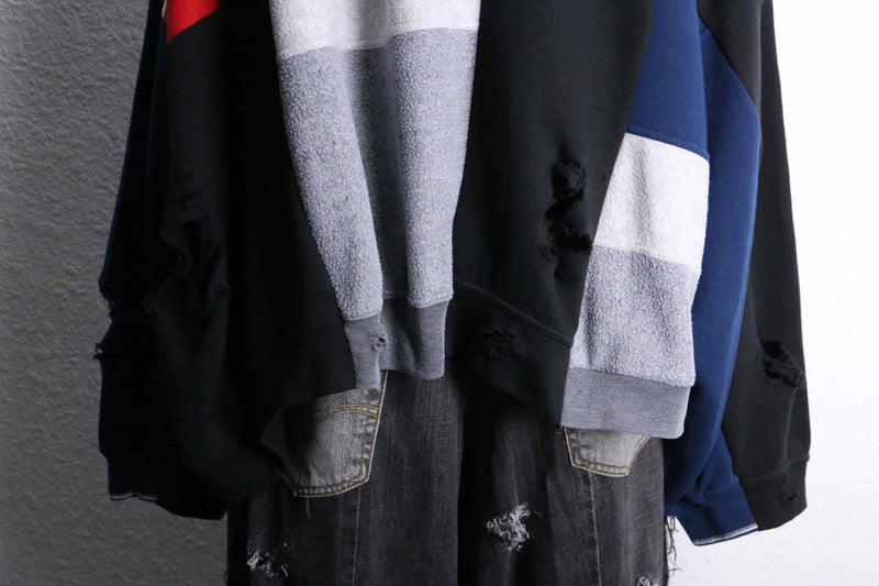 "Re:make" destroy&patchwork dolman sleeve sweat