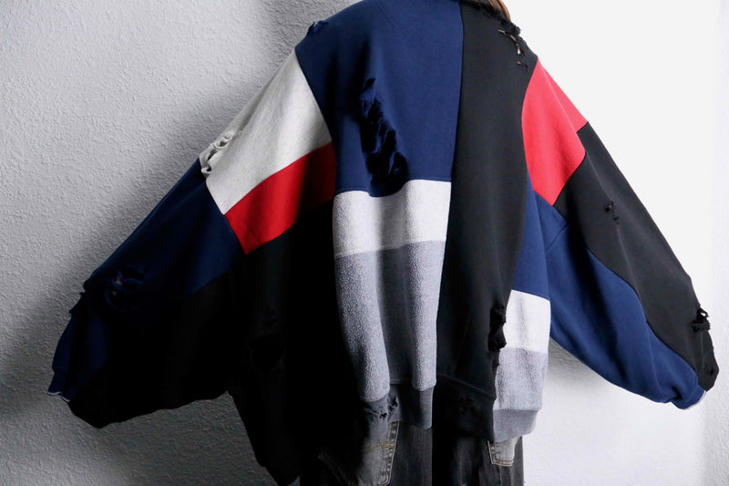"Re:make" destroy&patchwork dolman sleeve sweat