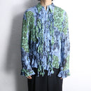 total pattern pleats frill sheer shirt