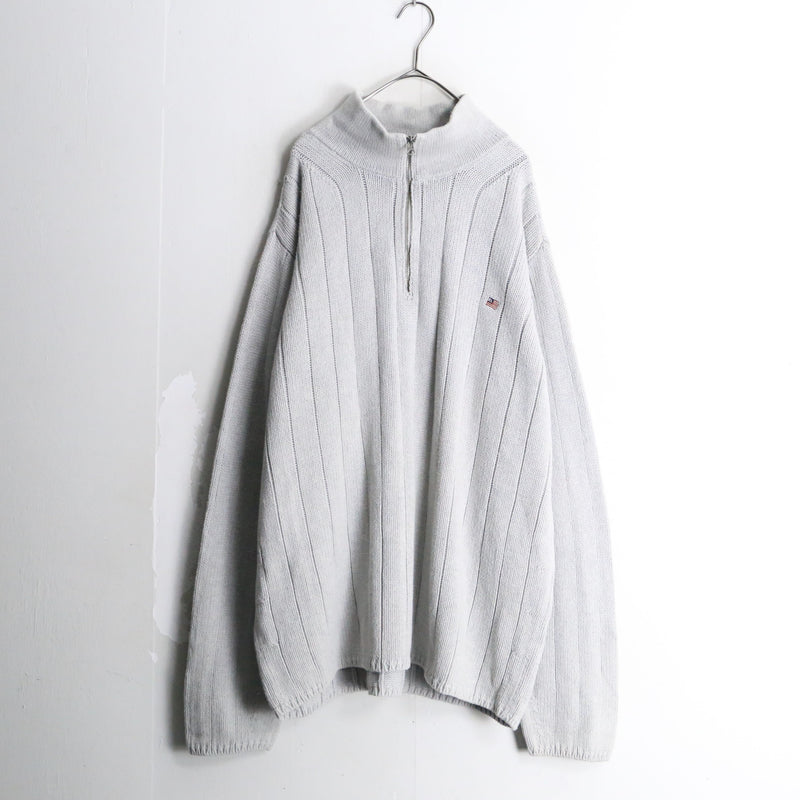 "POLO JEANS" half zip stripe pattern knit