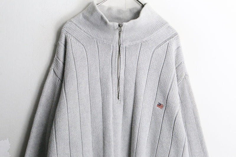 "POLO JEANS" half zip stripe pattern knit