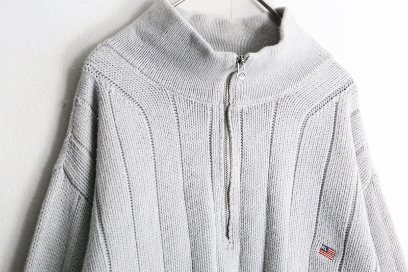 "POLO JEANS" half zip stripe pattern knit