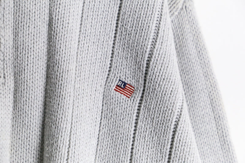 "POLO JEANS" half zip stripe pattern knit