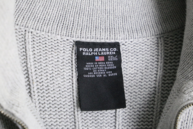 "POLO JEANS" half zip stripe pattern knit