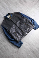 nylon × leather switch zip blouson