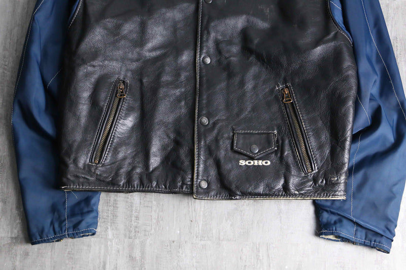 nylon × leather switch zip blouson