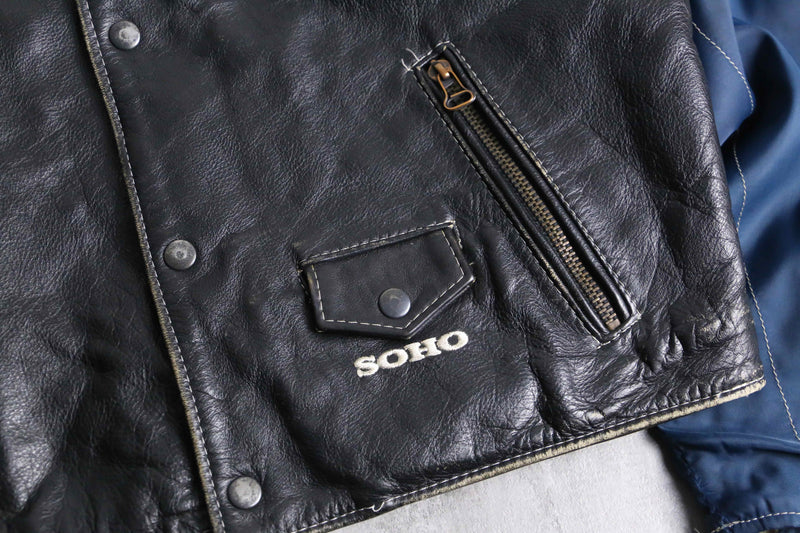 nylon × leather switch zip blouson