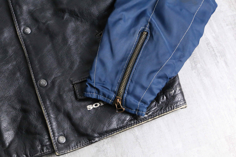 nylon × leather switch zip blouson