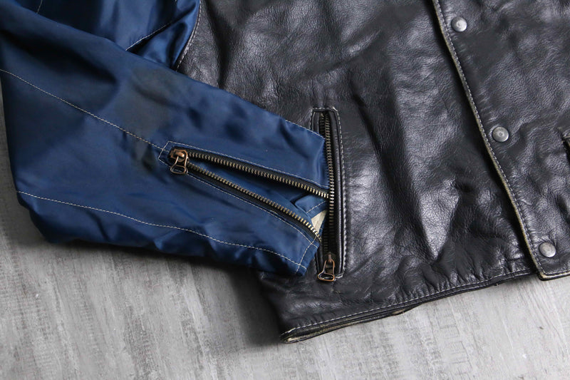 nylon × leather switch zip blouson
