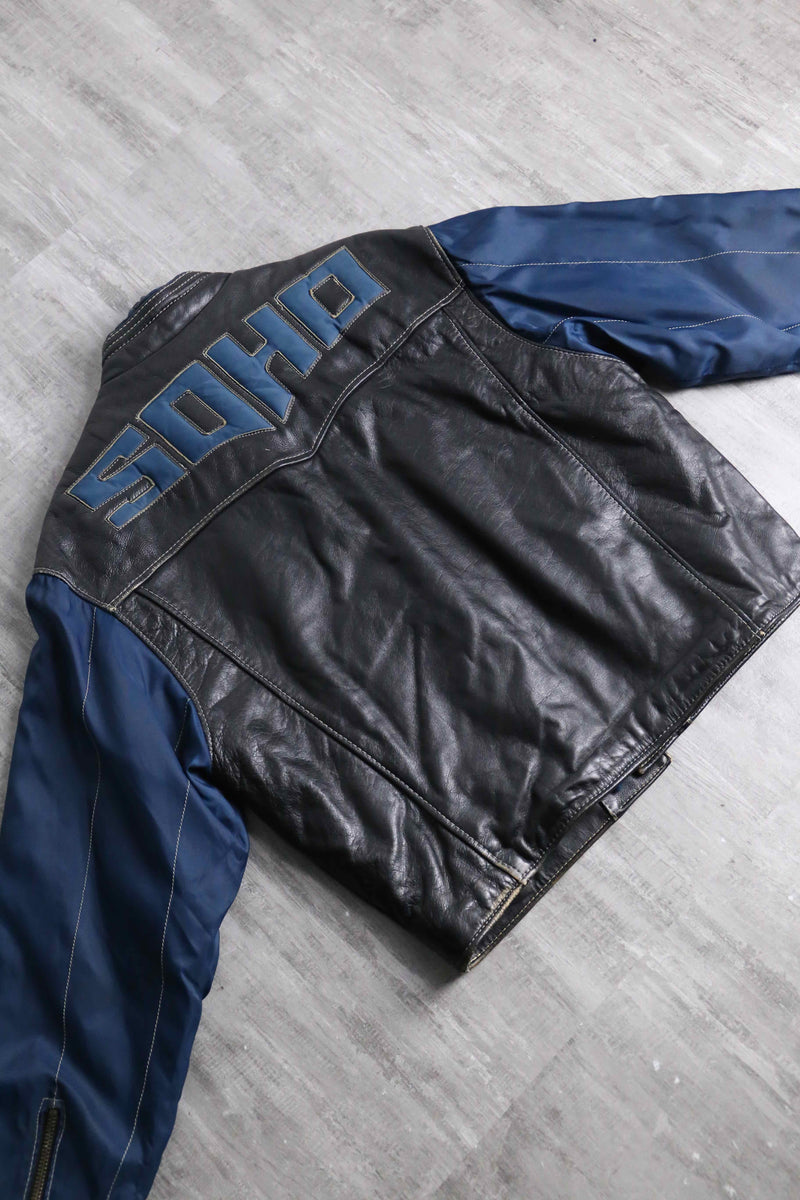 nylon × leather switch zip blouson
