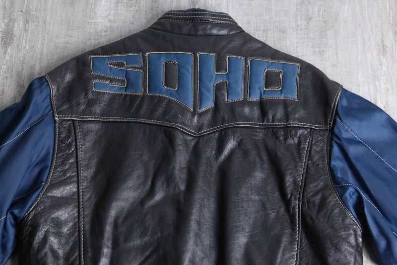 nylon × leather switch zip blouson