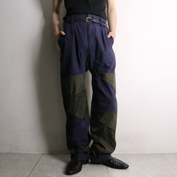 remake "再構築" navy×khaki patchwork cargo pants