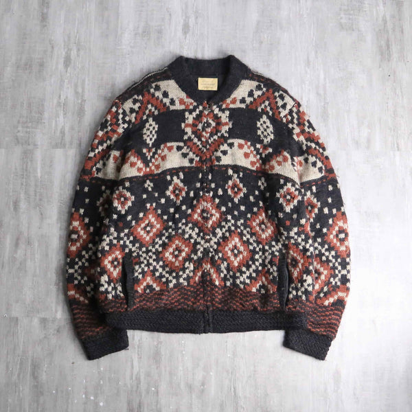 fair Isle pattern wool knit blouson