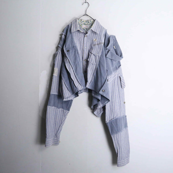 "Re:make" 2 docking blue short length design shirt