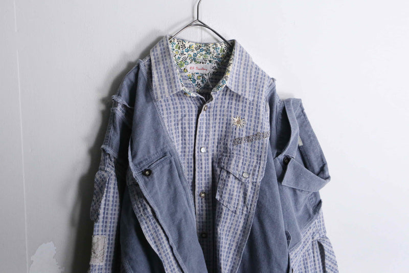 "Re:make" 2 docking blue short length design shirt