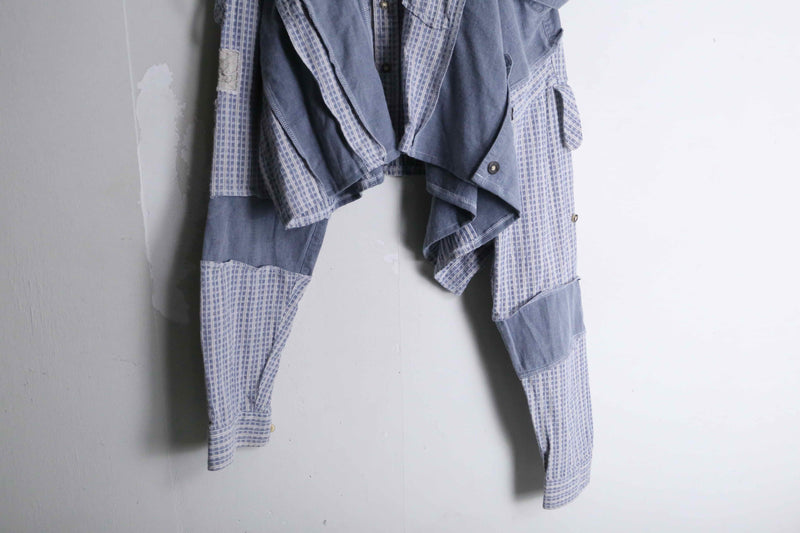 "Re:make" 2 docking blue short length design shirt