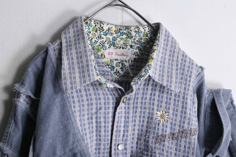 "Re:make" 2 docking blue short length design shirt