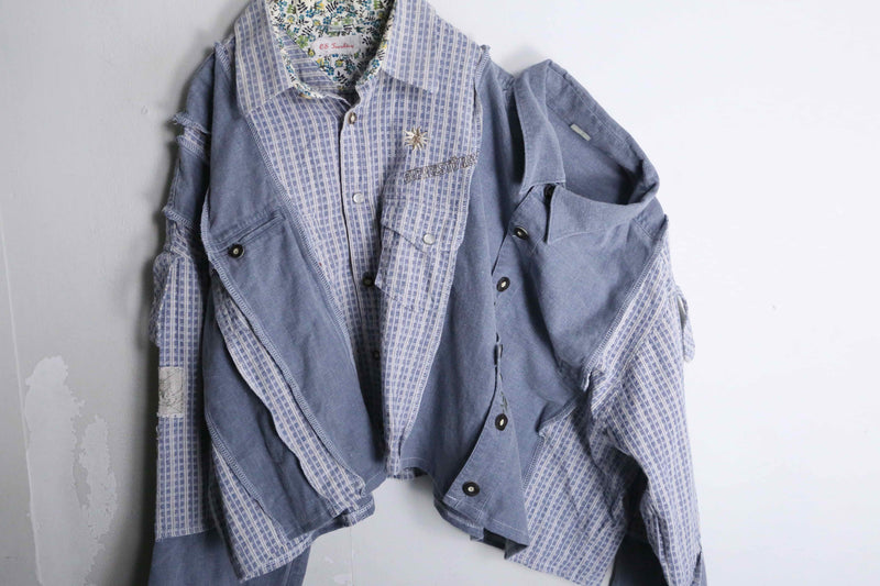 "Re:make" 2 docking blue short length design shirt