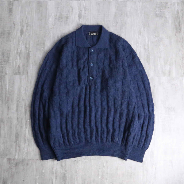 "ungaro" navy cable knit polo
