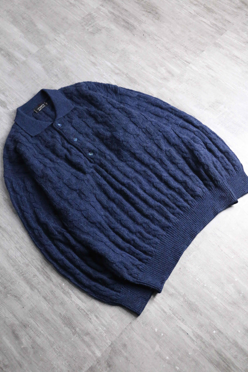 "ungaro" navy cable knit polo