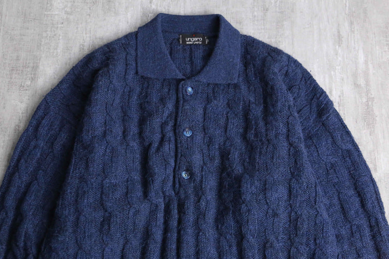 "ungaro" navy cable knit polo