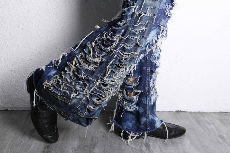 "Re:make" clash damage flare denim pants