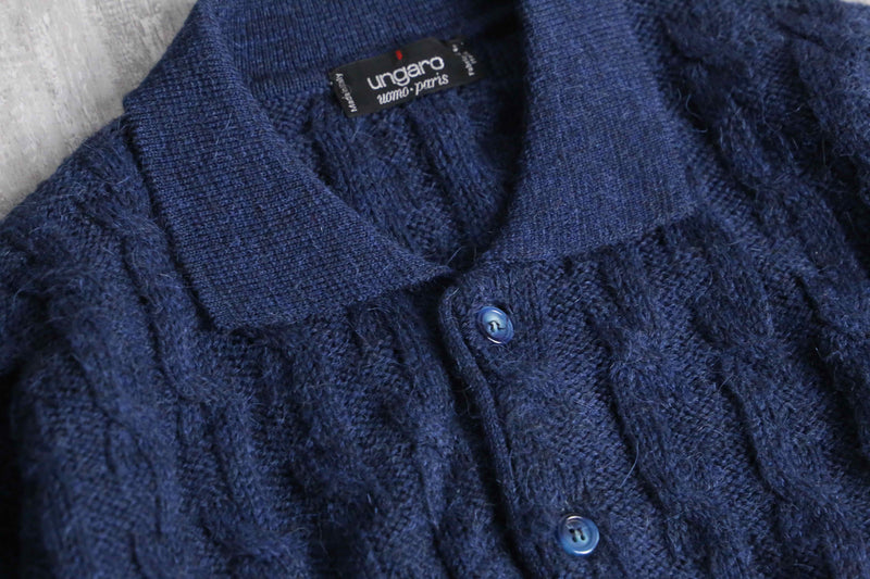 "ungaro" navy cable knit polo