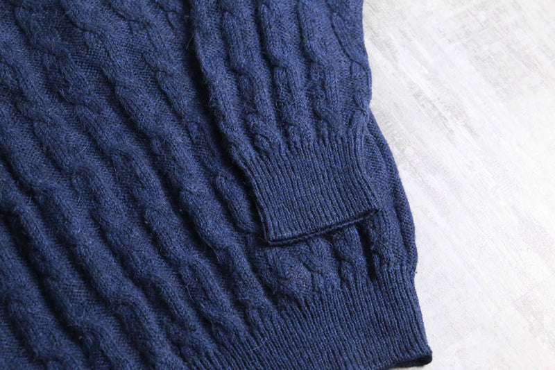 "ungaro" navy cable knit polo