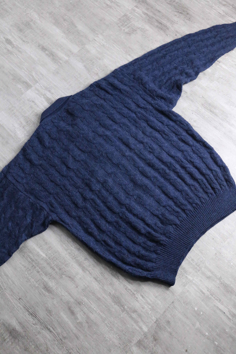 "ungaro" navy cable knit polo
