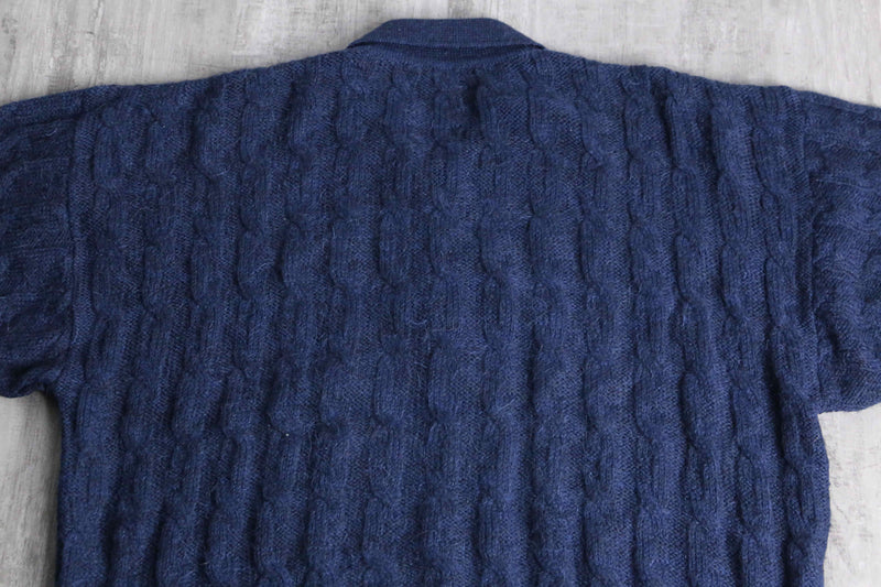 "ungaro" navy cable knit polo
