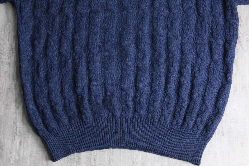 "ungaro" navy cable knit polo