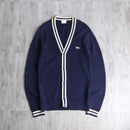 "Lacoste" navy × white knit cardigan