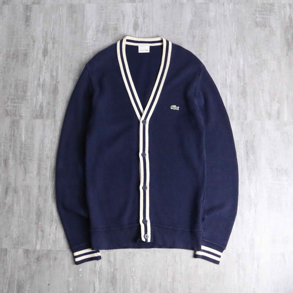 "Lacoste" navy × white knit cardigan