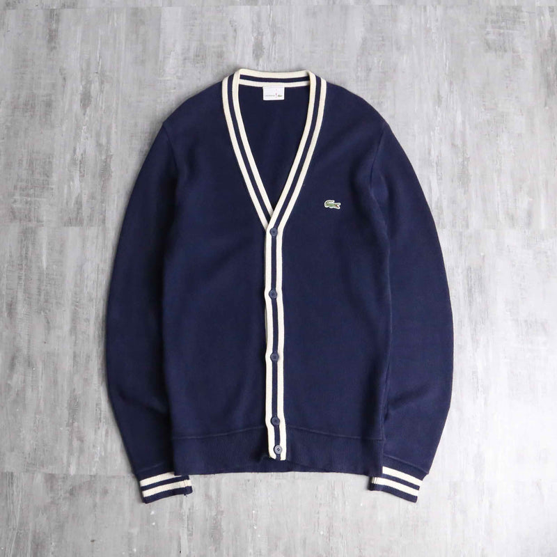 "Lacoste" navy × white knit cardigan