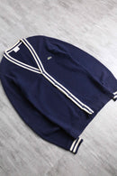 "Lacoste" navy × white knit cardigan