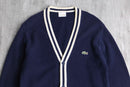"Lacoste" navy × white knit cardigan