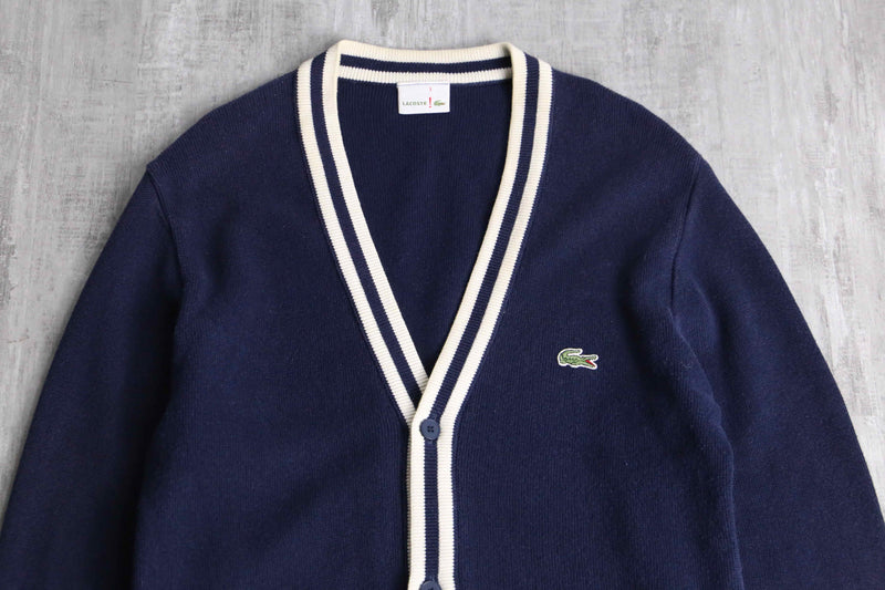 "Lacoste" navy × white knit cardigan