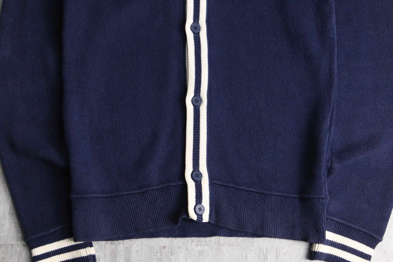 "Lacoste" navy × white knit cardigan