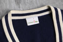 "Lacoste" navy × white knit cardigan