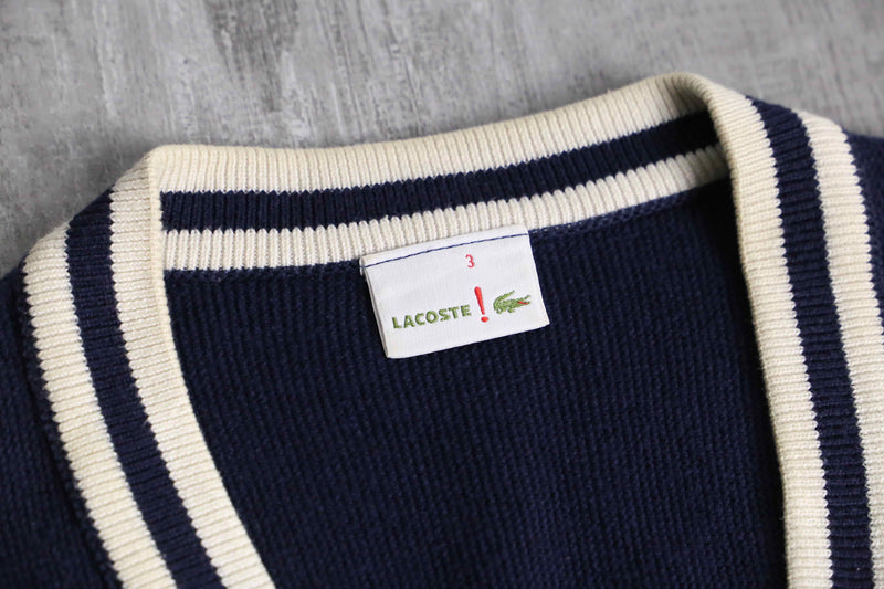 "Lacoste" navy × white knit cardigan
