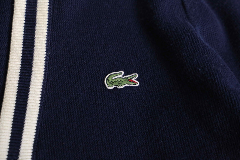 "Lacoste" navy × white knit cardigan