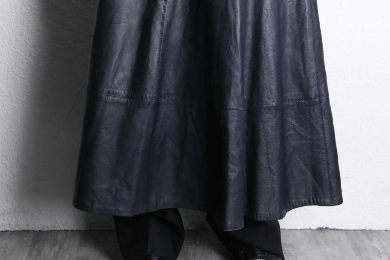 black leather flare long skirt