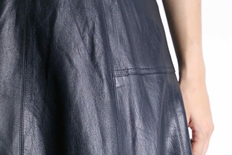 black leather flare long skirt