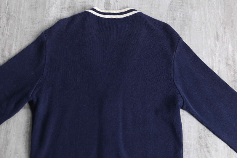 "Lacoste" navy × white knit cardigan