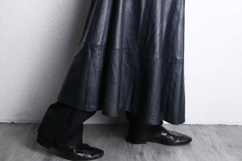 black leather flare long skirt