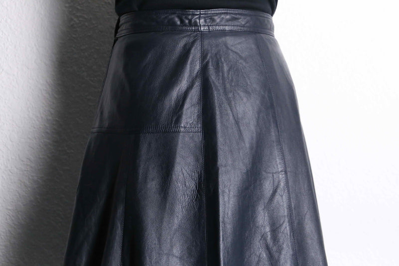 black leather flare long skirt