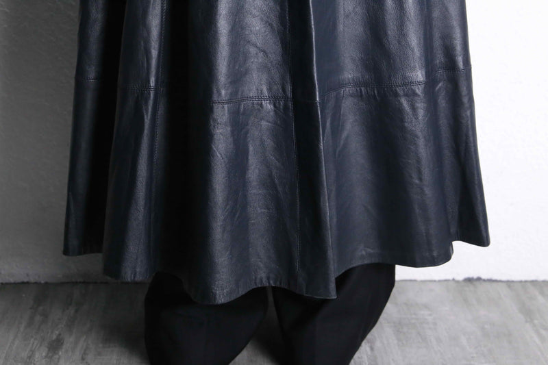 black leather flare long skirt