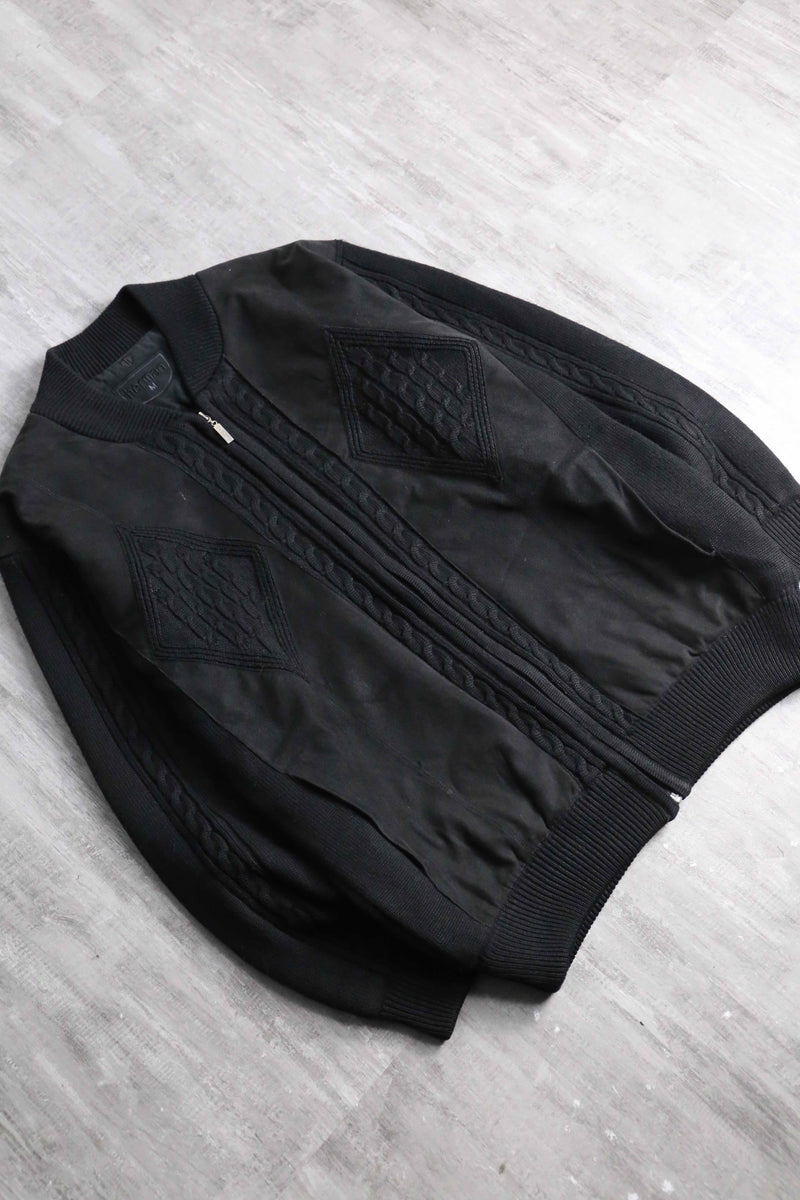 black suede switch knit blouson