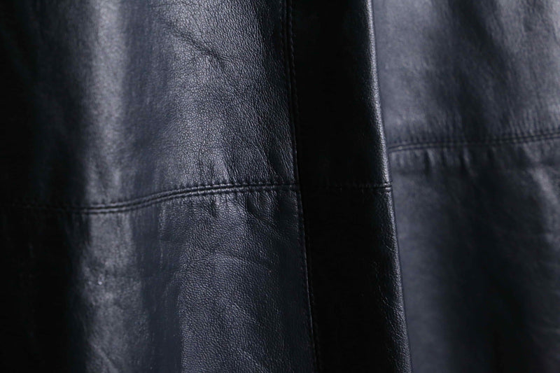 black leather flare long skirt